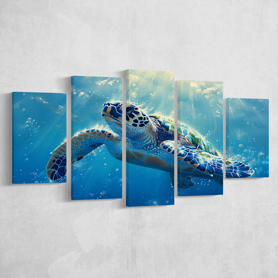 Turtle In The Sea Ocean Acrylic Painting, Multi Panel,Mixed Canvas Print Wall Art Decor