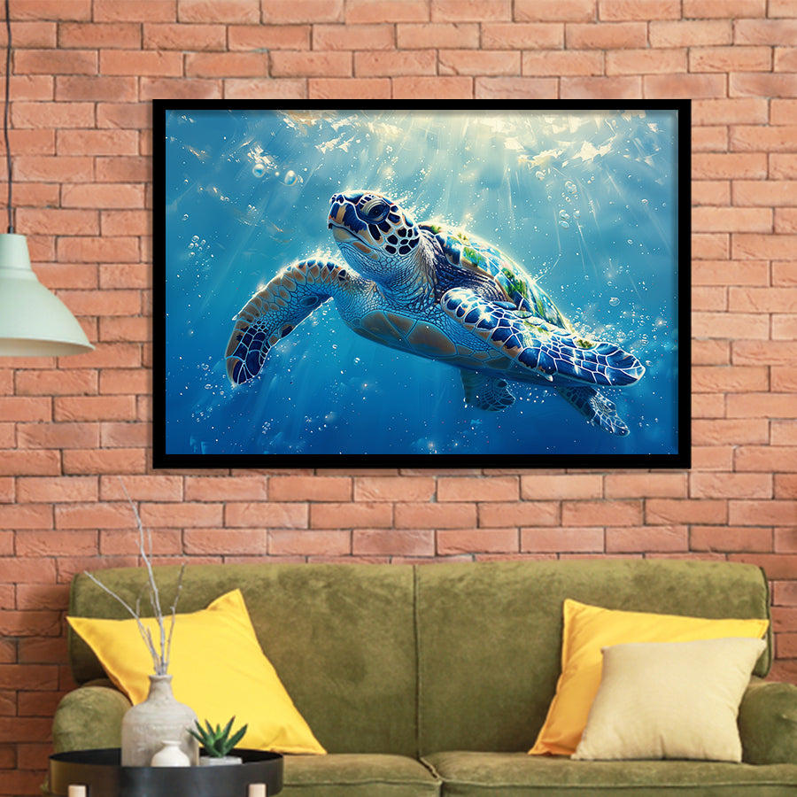 Turtle In The Sea Ocean Acrylic Painting, Painting Art, Framed Art Print Wall Art Home Decor