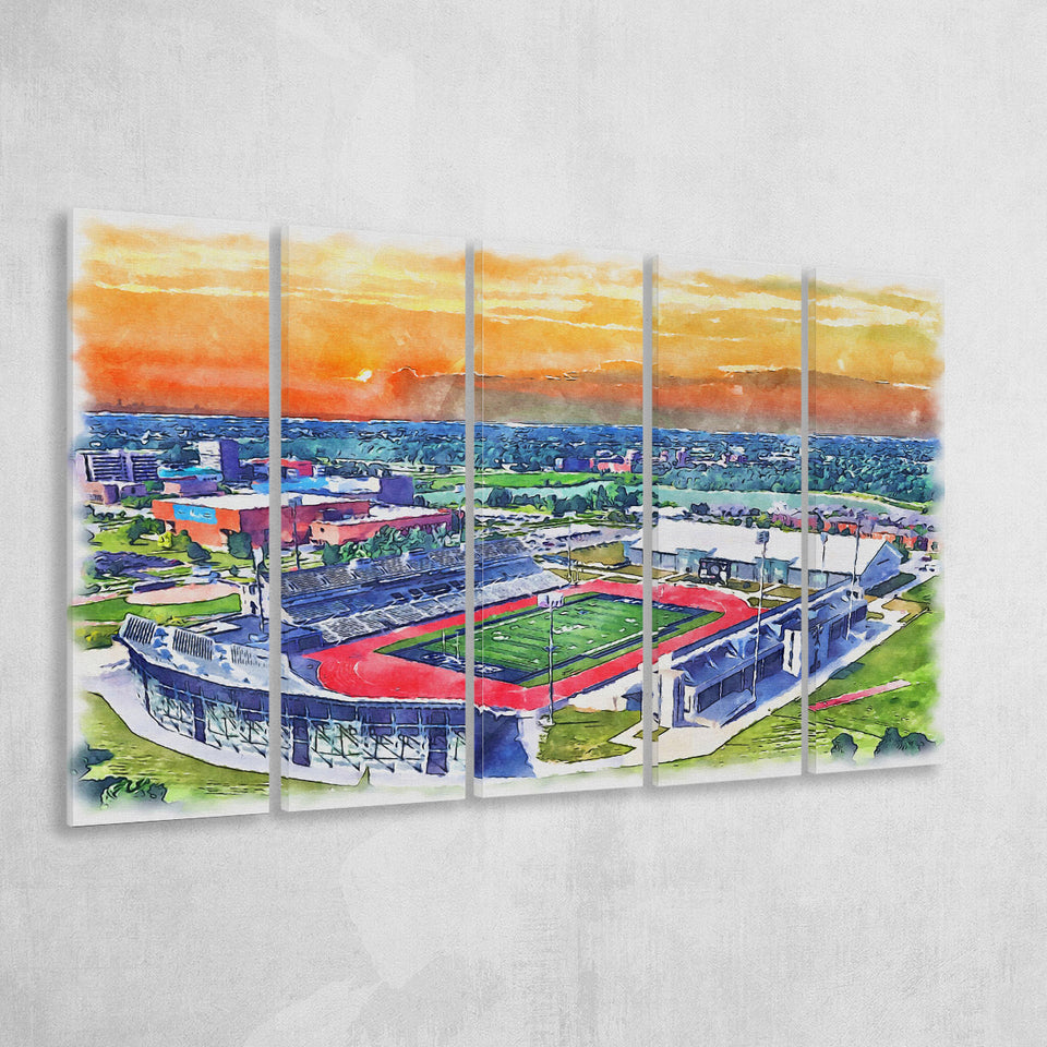 UB Stadium WaterColor 5 Panels B Mixed Canvas Prints, Extra Large, Getzville New York Watercolor