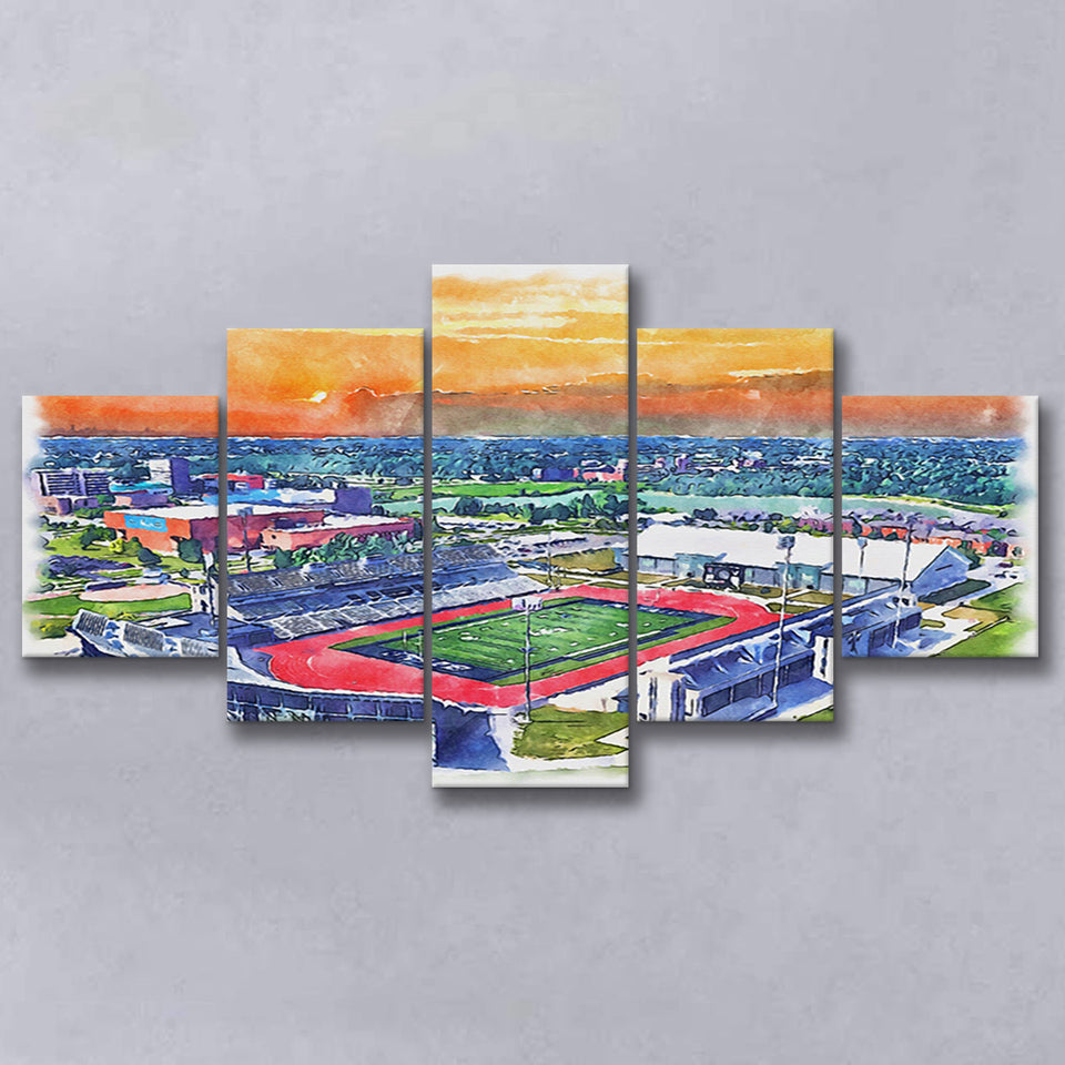 UB Stadium WaterColor 5 Panels Mix Canvas Prints, Getzville New York Watercolor, Large Stadium Canvas