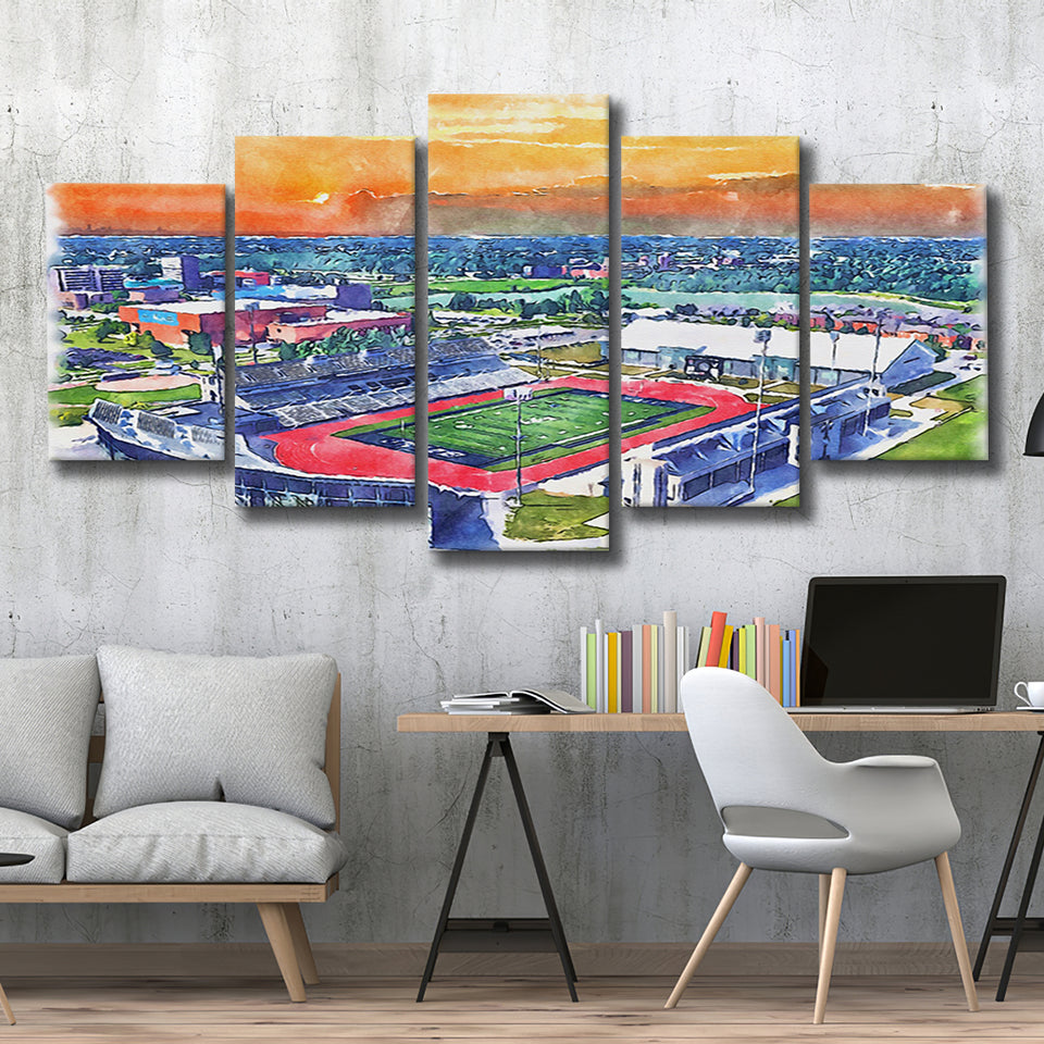 UB Stadium WaterColor 5 Panels Mix Canvas Prints, Getzville New York Watercolor, Large Stadium Canvas