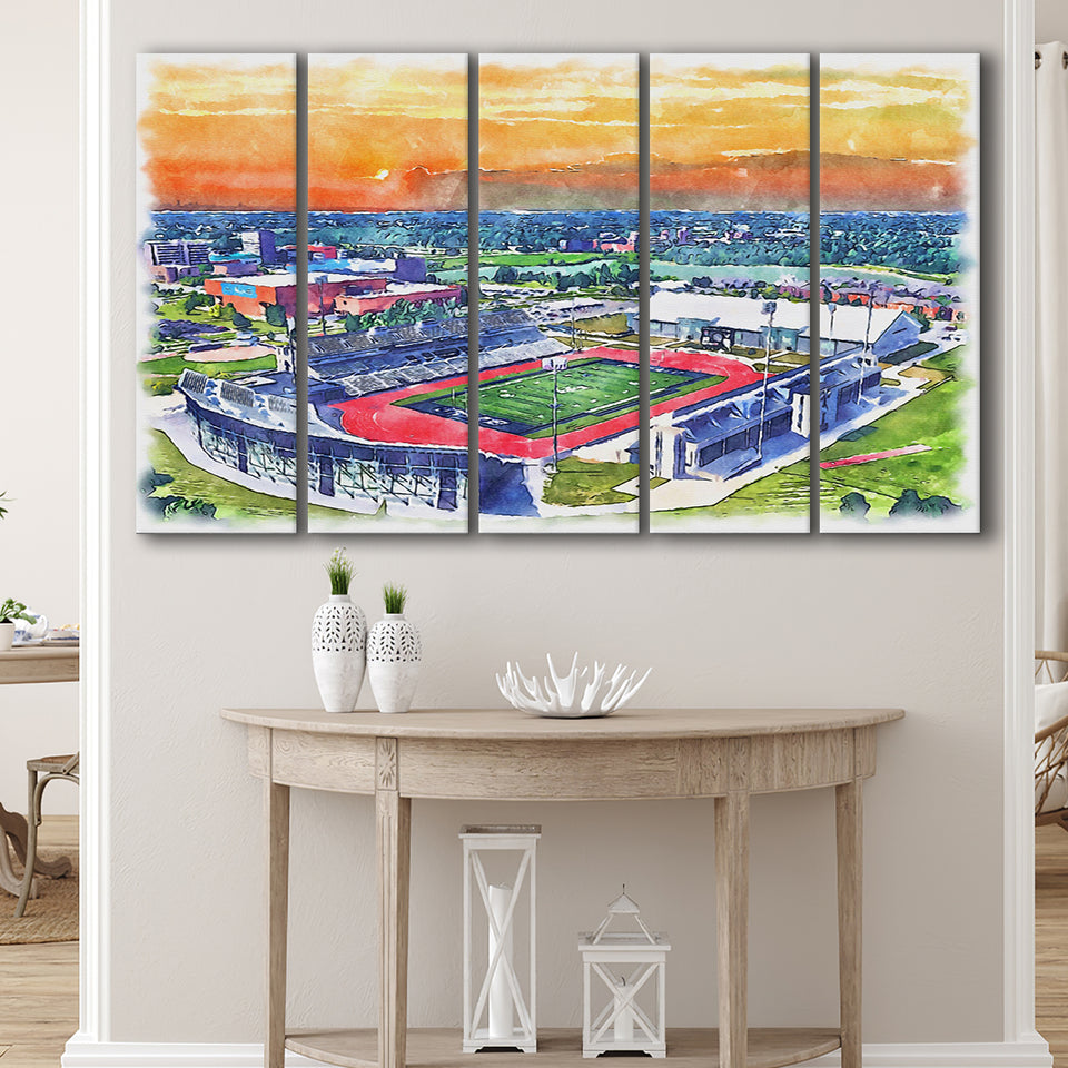 UB Stadium WaterColor 5 Panels B Mixed Canvas Prints, Extra Large, Getzville New York Watercolor