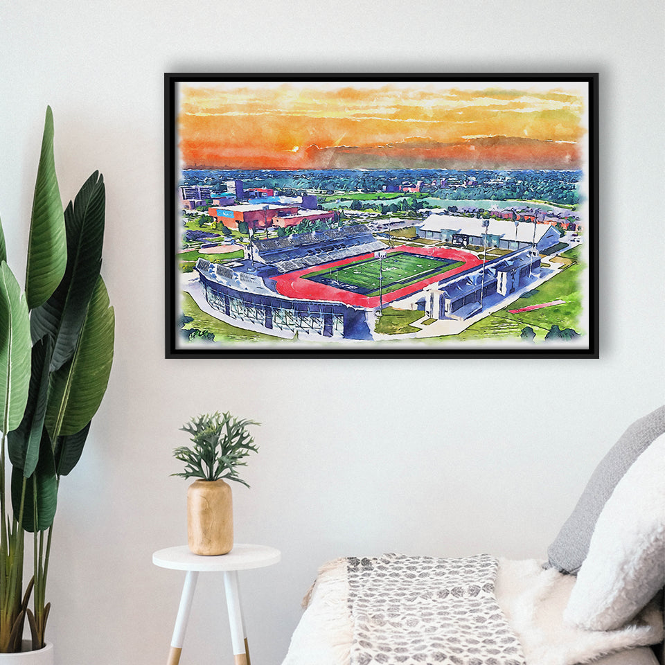 UB Stadium WaterColor Framed Canvas Prints, Getzville New York Watercolor, Stadium Art Gifts, Floating Frame