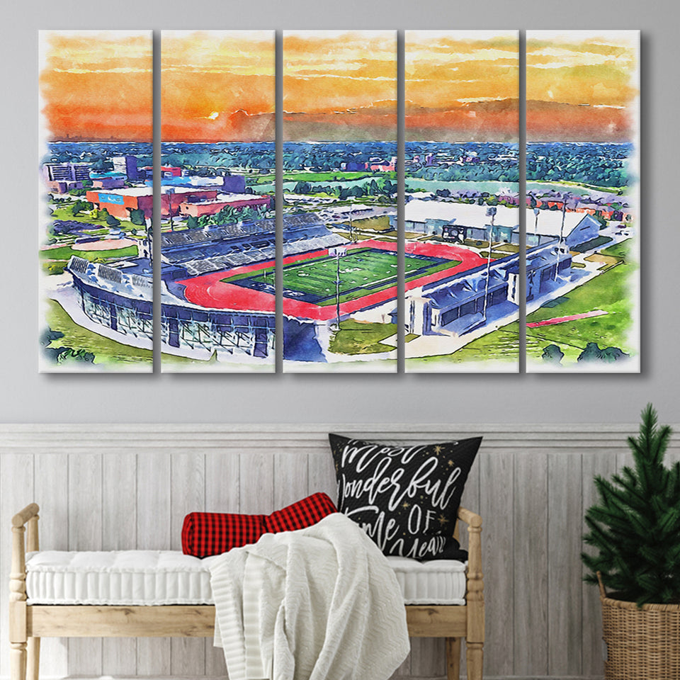 UB Stadium WaterColor 5 Panels B Mixed Canvas Prints, Extra Large, Getzville New York Watercolor