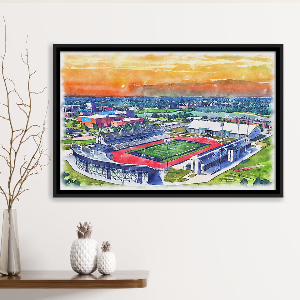 UB Stadium WaterColor Framed Canvas Prints, Getzville New York Watercolor, Stadium Art Gifts, Floating Frame