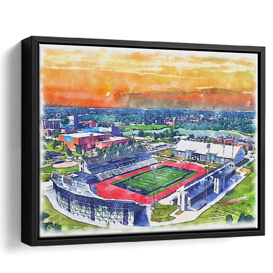 UB Stadium WaterColor Framed Canvas Prints, Getzville New York Watercolor, Stadium Art Gifts, Floating Frame