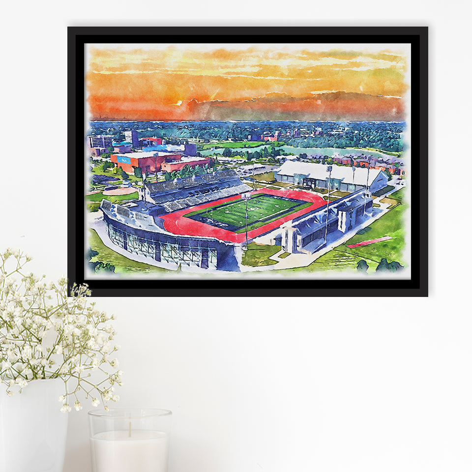 UB Stadium WaterColor Framed Canvas Prints, Getzville New York Watercolor, Stadium Art Gifts, Floating Frame
