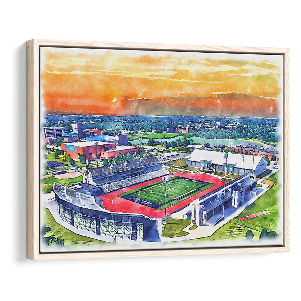 UB Stadium WaterColor Framed Canvas Prints, Getzville New York Watercolor, Stadium Art Gifts, Floating Frame