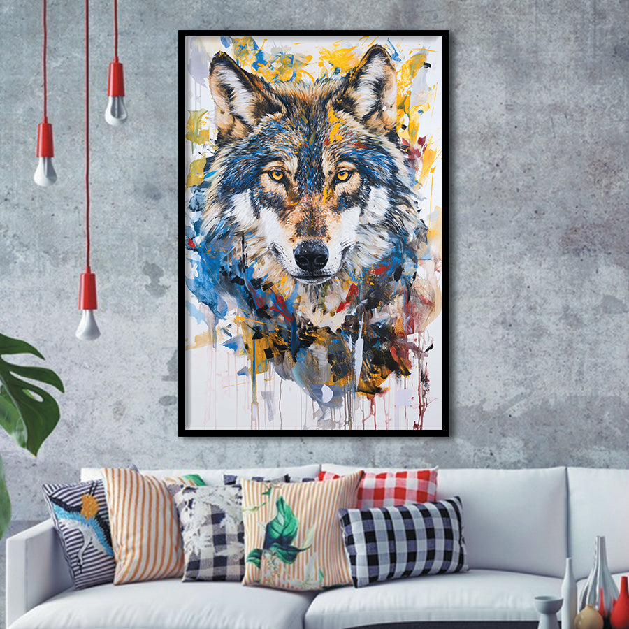 Unique Wolf Portrait Painting Luxury Art, Framed Art Prints Wall Decor, Picture Framed Painting
