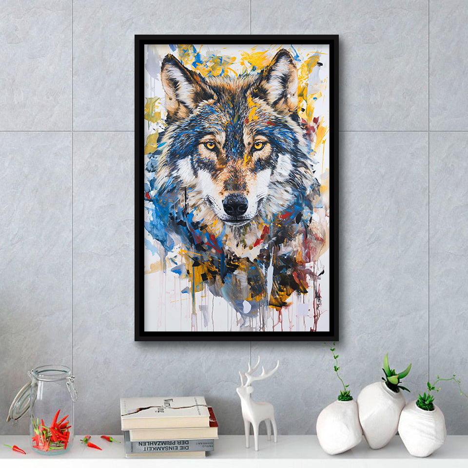 Unique Wolf Portrait Painting Luxury Art, Framed Canvas Prints Wall Art Decor, Floarting Frame Painting Canvas Art