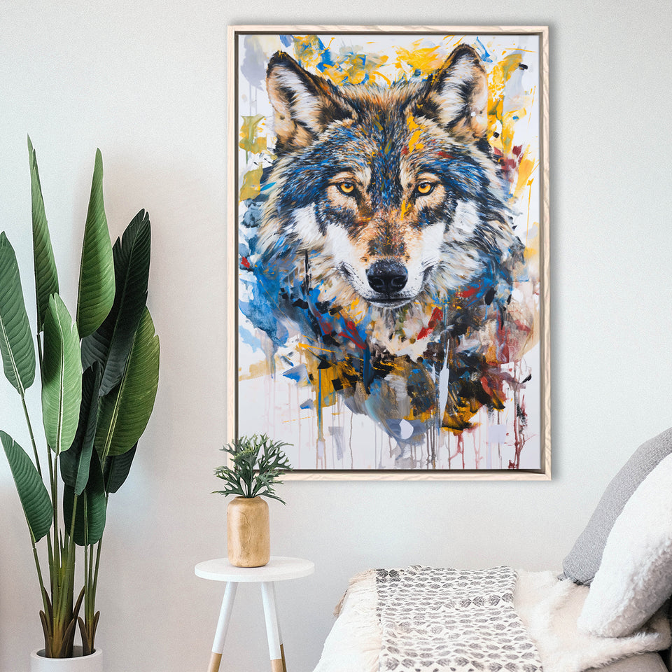 Unique Wolf Portrait Painting Luxury Art, Framed Canvas Prints Wall Art Decor, Floarting Frame Painting Canvas Art