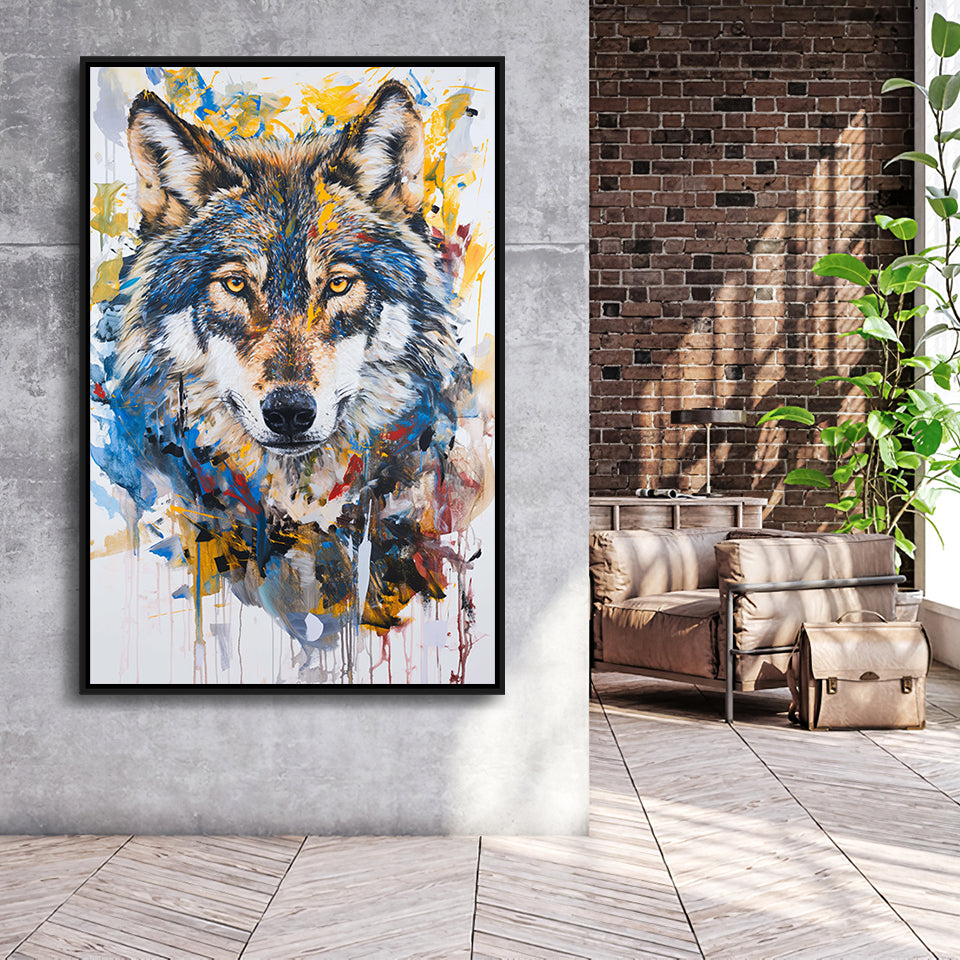 Unique Wolf Portrait Painting Luxury Art, Framed Canvas Prints Wall Art Decor, Floarting Frame Painting Canvas Art