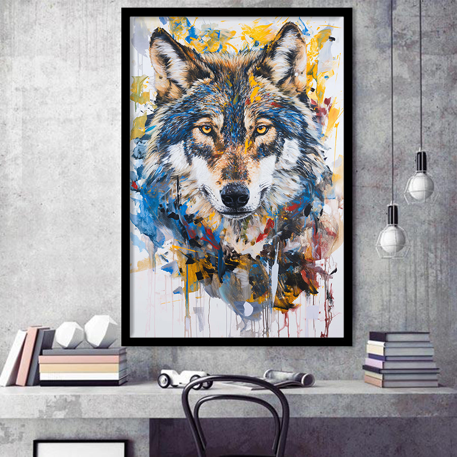 Unique Wolf Portrait Painting Luxury Art, Framed Art Prints Wall Decor, Picture Framed Painting