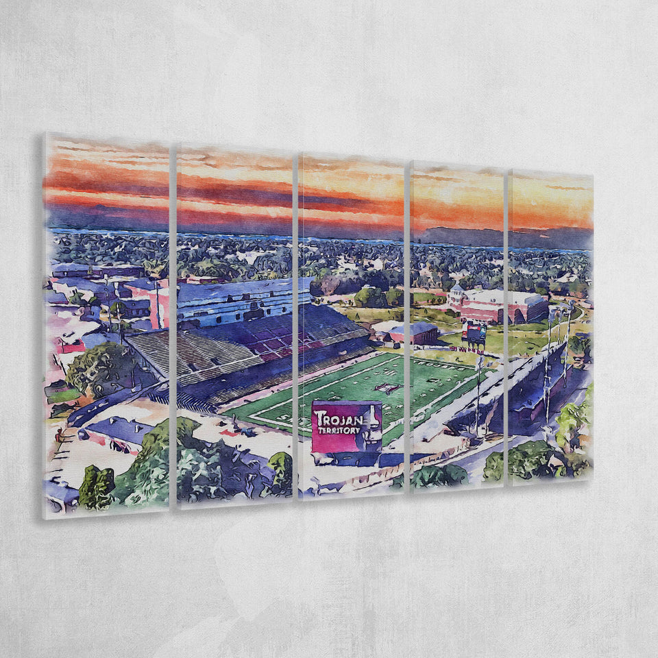 Veterans Memorial Stadium WaterColor 5 Panels B Mixed Canvas Prints, Extra Large, Troy Watercolor