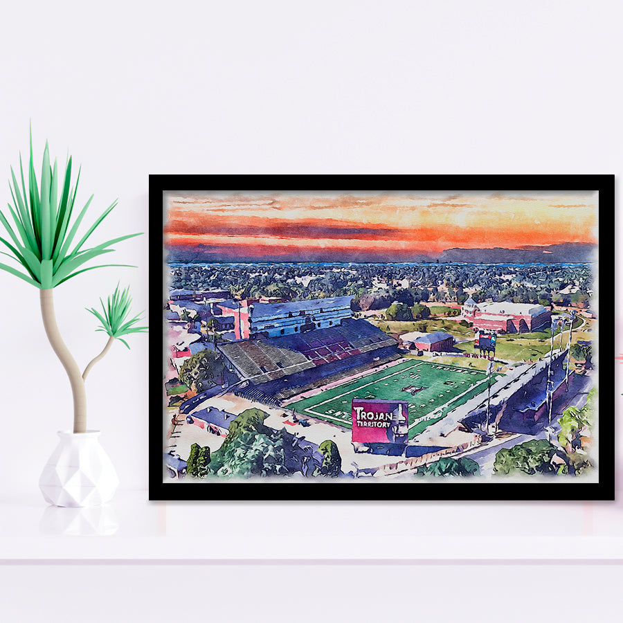 Veterans Memorial Stadium WaterColor Framed Art Prints, Troy Watercolor, Stadium Art Gifts