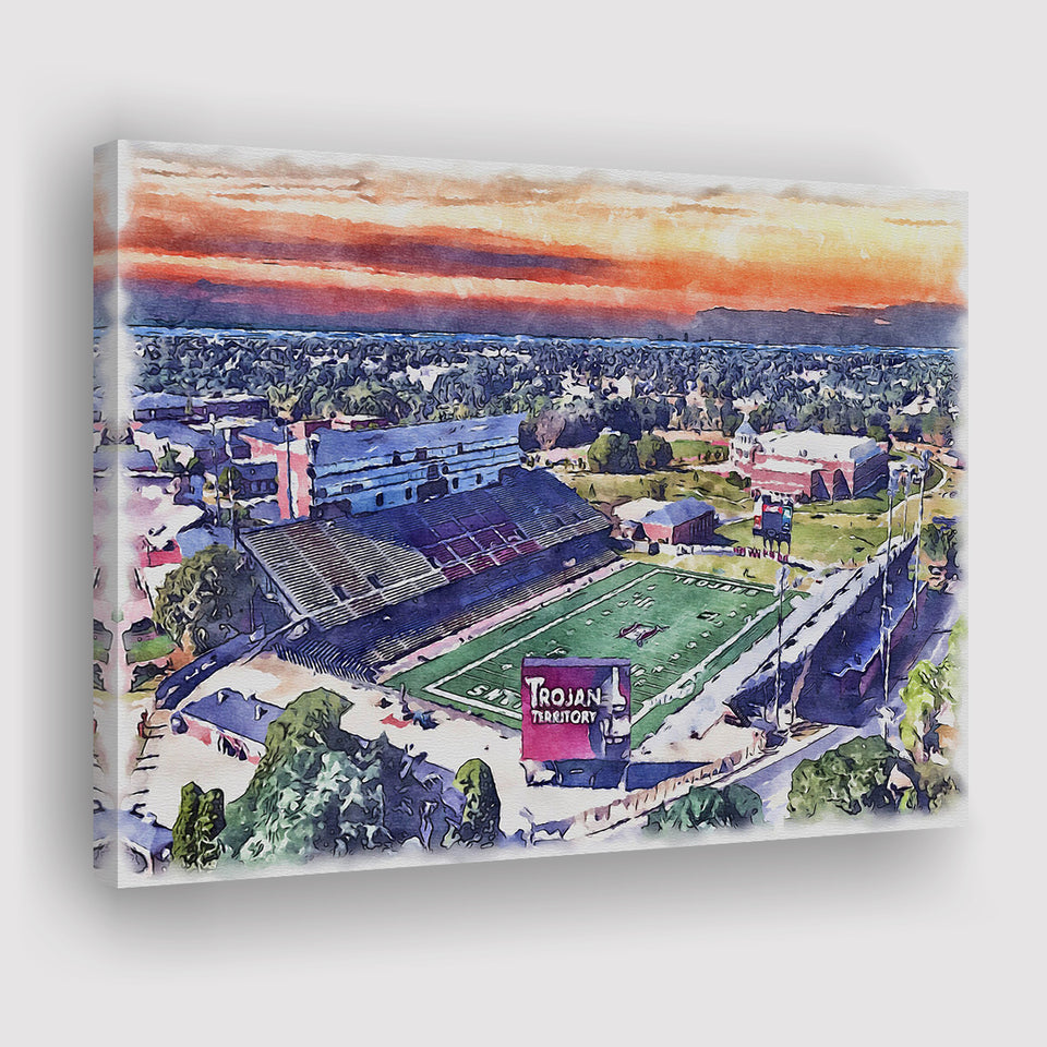Veterans Memorial Stadium WaterColor Canvas Prints, Troy Watercolor, Stadium Art Gifts