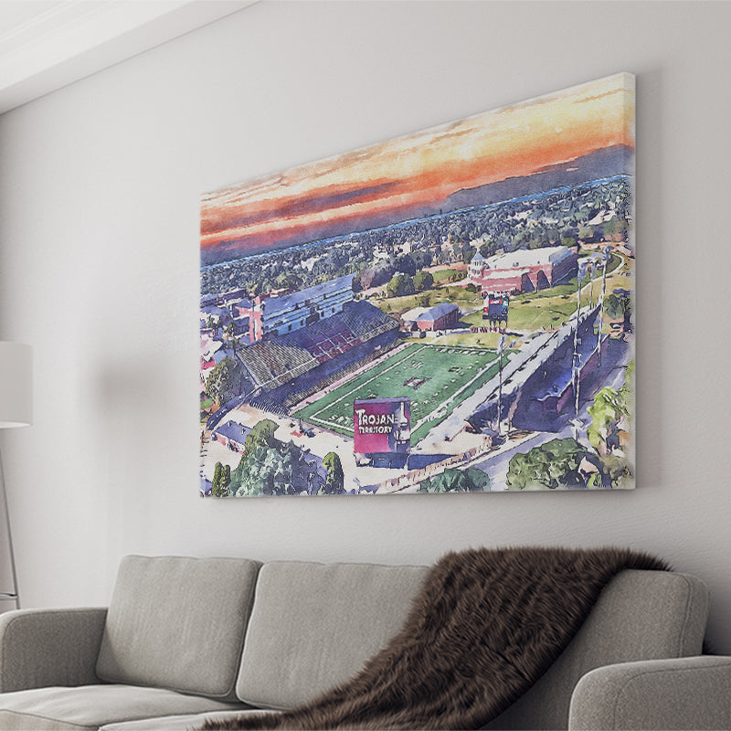 Veterans Memorial Stadium WaterColor Canvas Prints, Troy Watercolor, Stadium Art Gifts