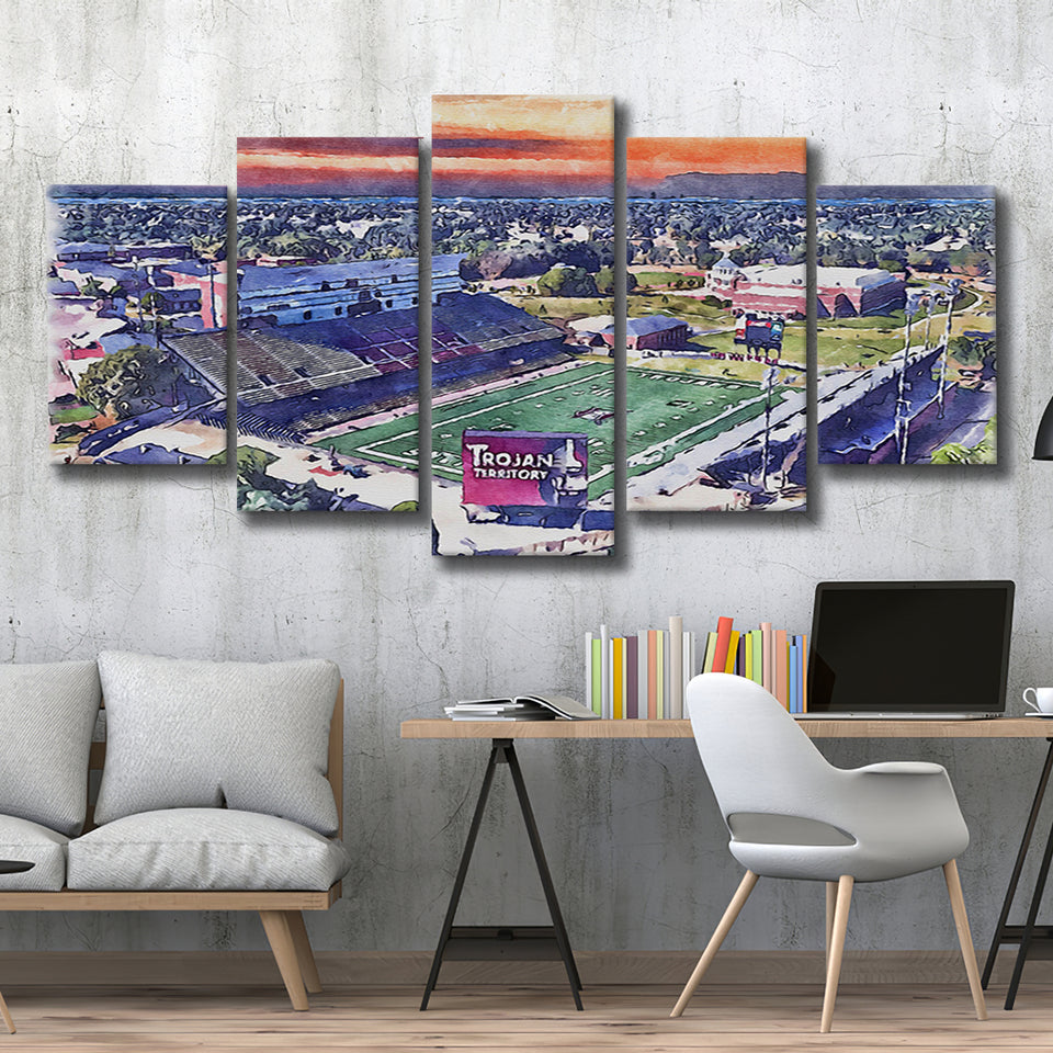 Veterans Memorial Stadium WaterColor 5 Panels Mix Canvas Prints, Troy Watercolor, Large Stadium Canvas