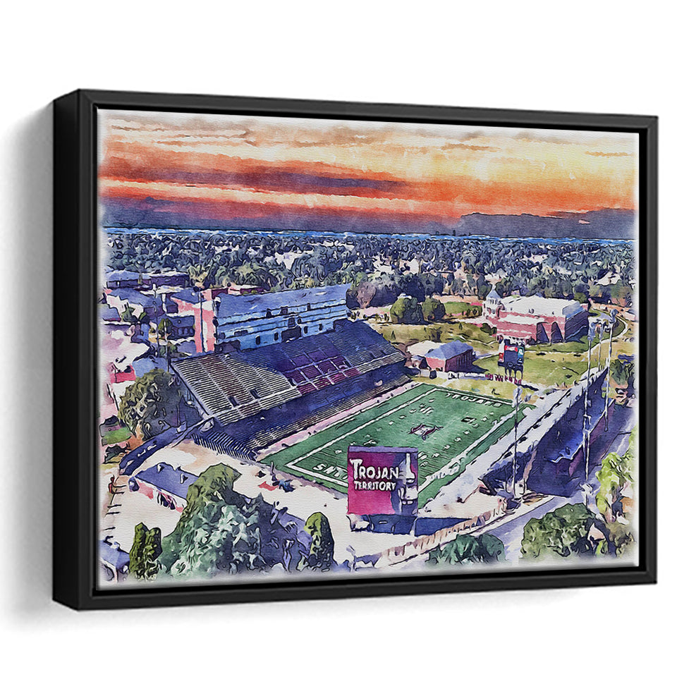Veterans Memorial Stadium WaterColor Framed Canvas Prints, Troy Watercolor, Stadium Art Gifts, Floating Frame