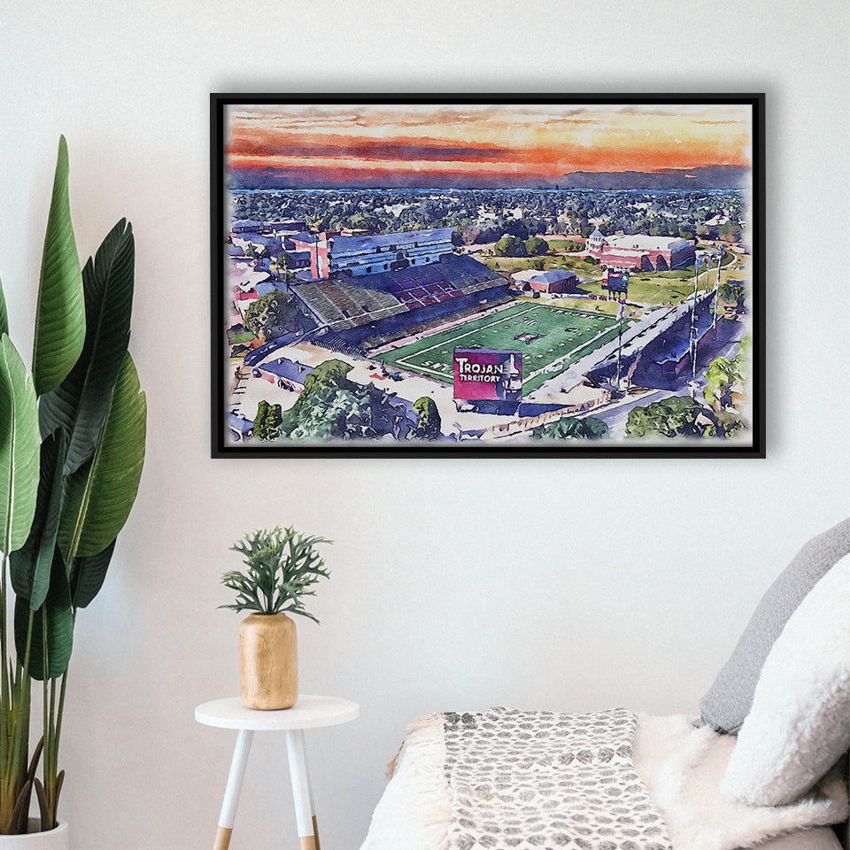 Veterans Memorial Stadium WaterColor Framed Canvas Prints, Troy Watercolor, Stadium Art Gifts, Floating Frame