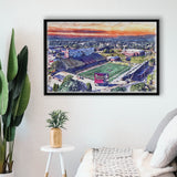 Veterans Memorial Stadium WaterColor Framed Canvas Prints, Troy Watercolor, Stadium Art Gifts, Floating Frame