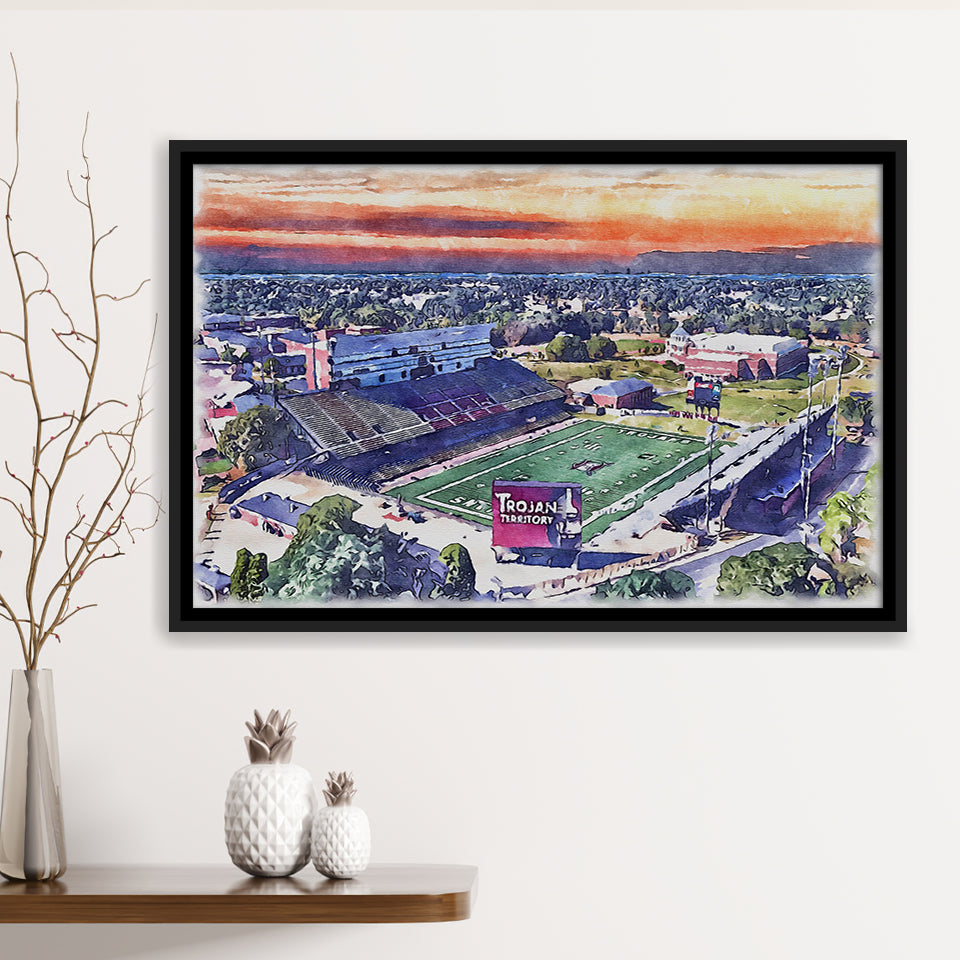 Veterans Memorial Stadium WaterColor Framed Canvas Prints, Troy Watercolor, Stadium Art Gifts, Floating Frame