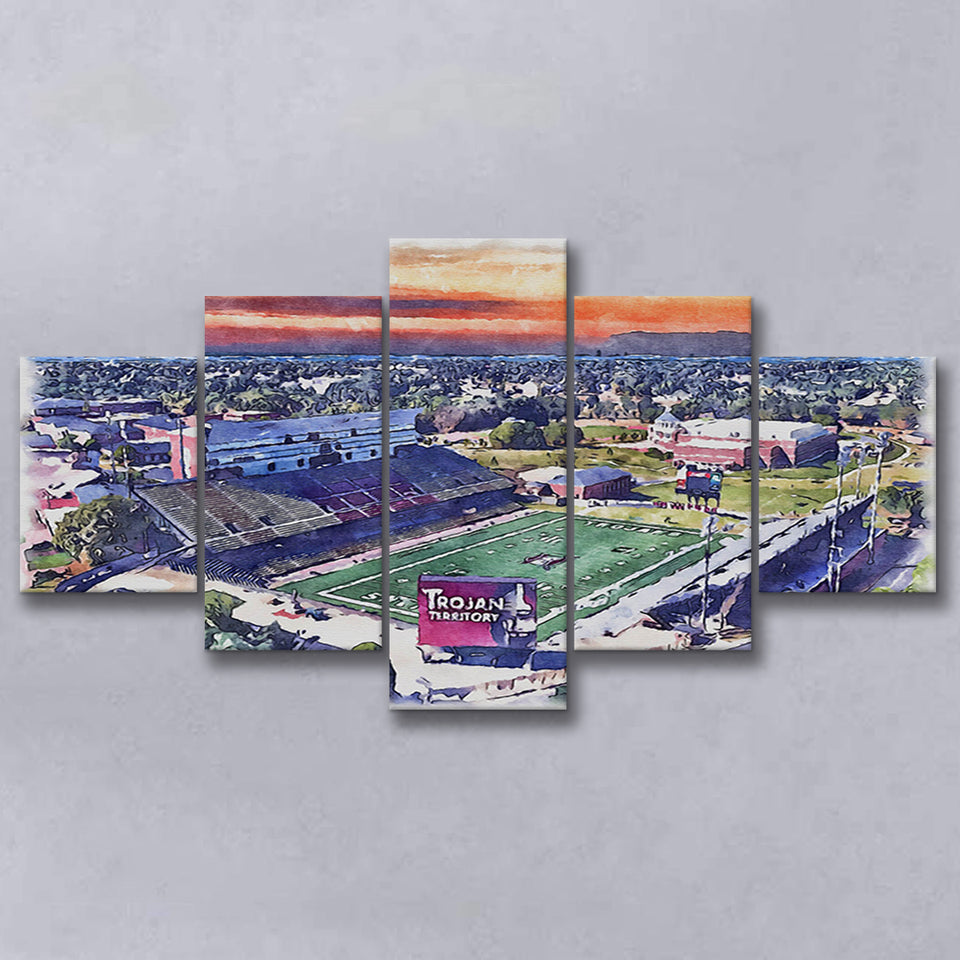 Veterans Memorial Stadium WaterColor 5 Panels Mix Canvas Prints, Troy Watercolor, Large Stadium Canvas
