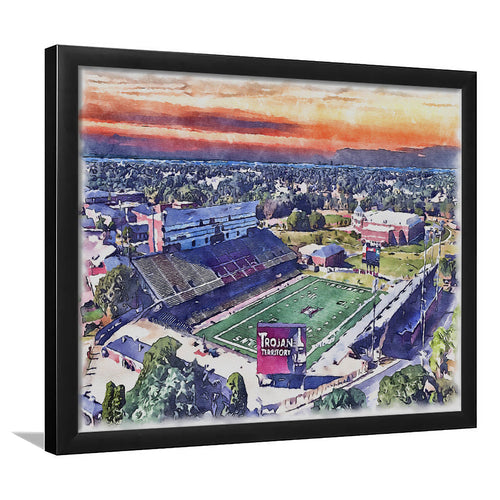 Veterans Memorial Stadium WaterColor Framed Art Prints, Troy Watercolor, Stadium Art Gifts