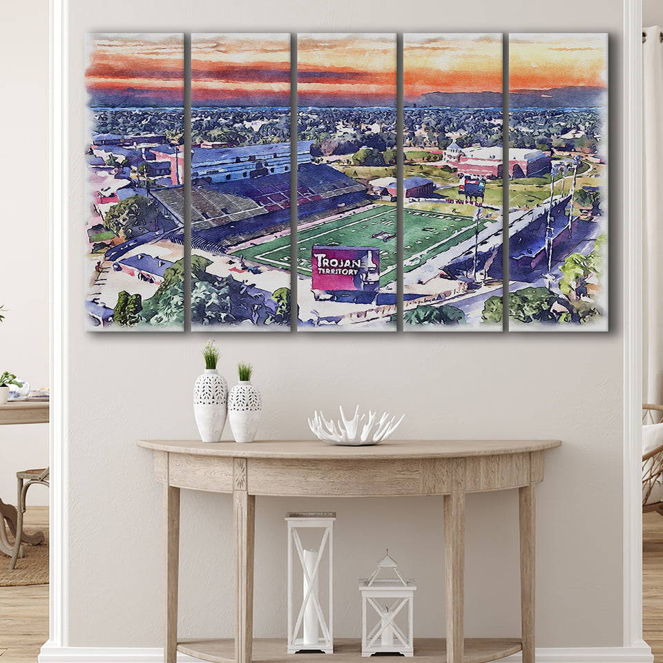 Veterans Memorial Stadium WaterColor 5 Panels B Mixed Canvas Prints, Extra Large, Troy Watercolor