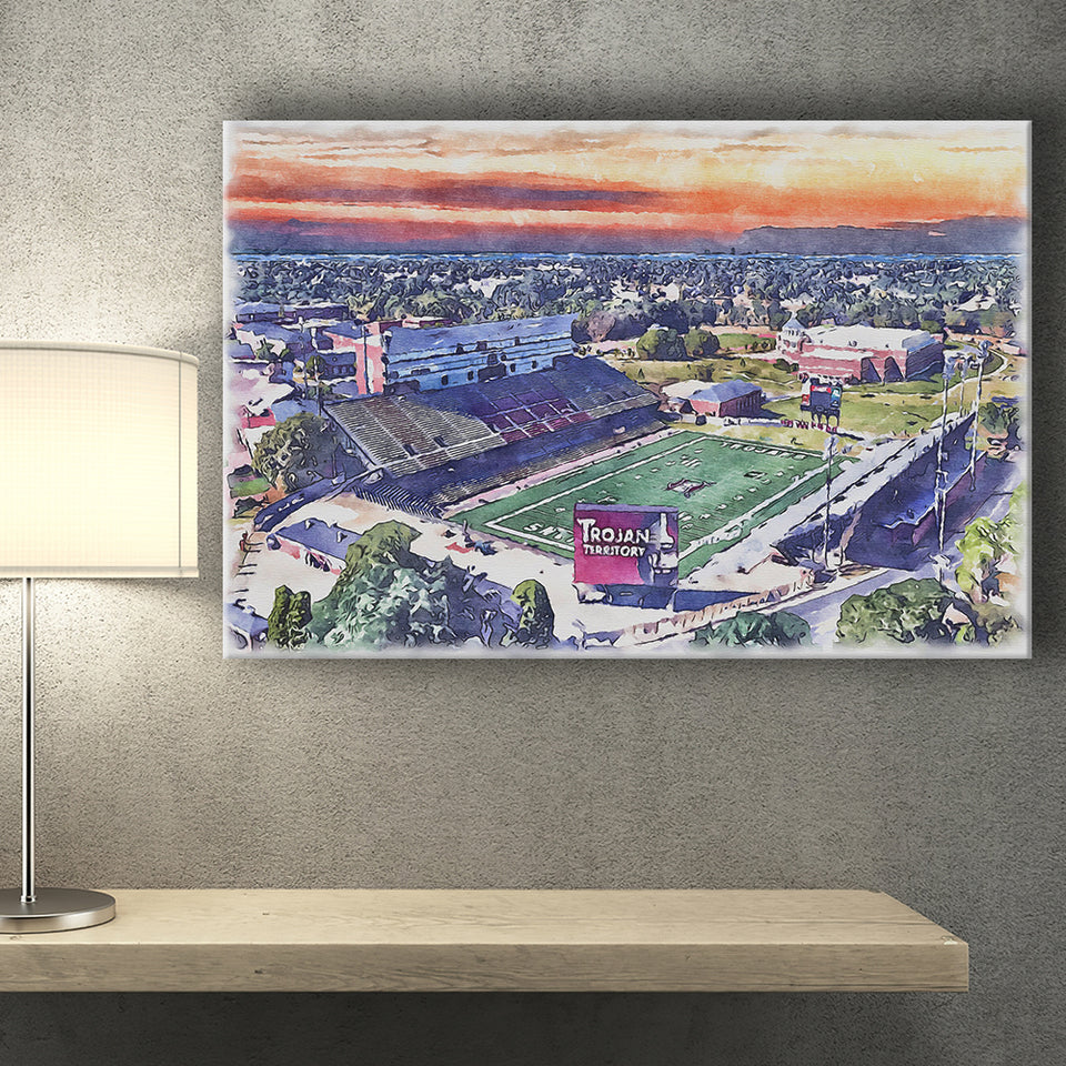 Veterans Memorial Stadium WaterColor Canvas Prints, Troy Watercolor, Stadium Art Gifts