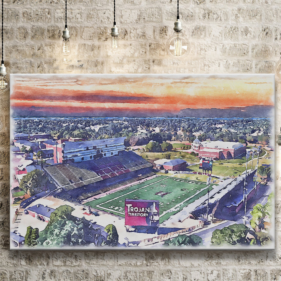 Veterans Memorial Stadium WaterColor Canvas Prints, Troy Watercolor, Stadium Art Gifts