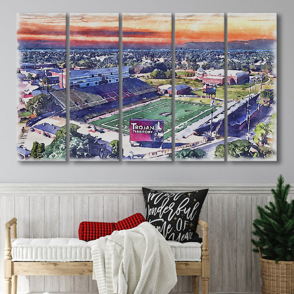 Veterans Memorial Stadium WaterColor 5 Panels B Mixed Canvas Prints, Extra Large, Troy Watercolor