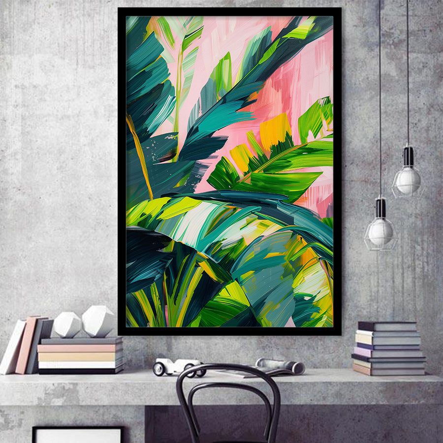 Vibrant Jungle Foliage Painting, Abstract Leafy Wall Art, Modern Botanical Decor Art Print, Framed Art Print, Fine Art Wall Decor
