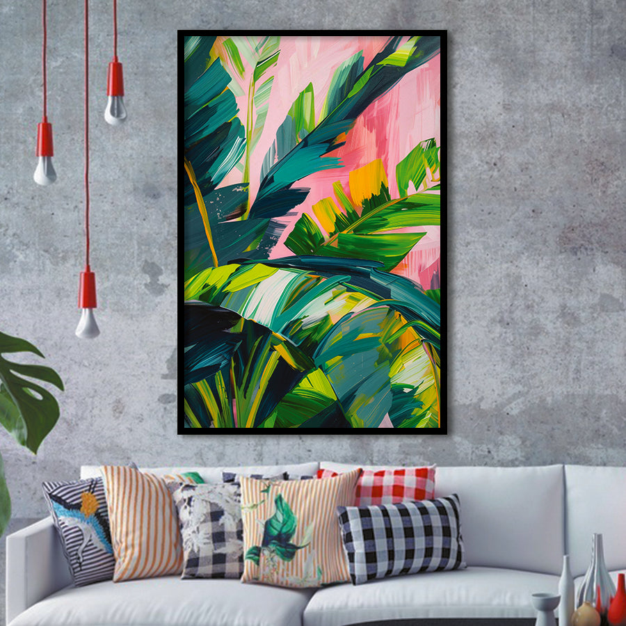 Vibrant Jungle Foliage Painting, Abstract Leafy Wall Art, Modern Botanical Decor Art Print, Framed Art Print, Fine Art Wall Decor