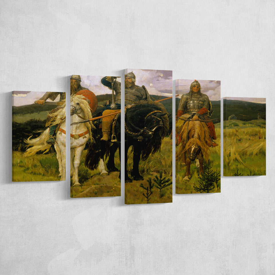 Viktor Vasnetsov Canvas Wall Art Bogatyrs Warrior Knights, Multi Panel Canvas Print Wall Art Decor, 5 Mixed Panel