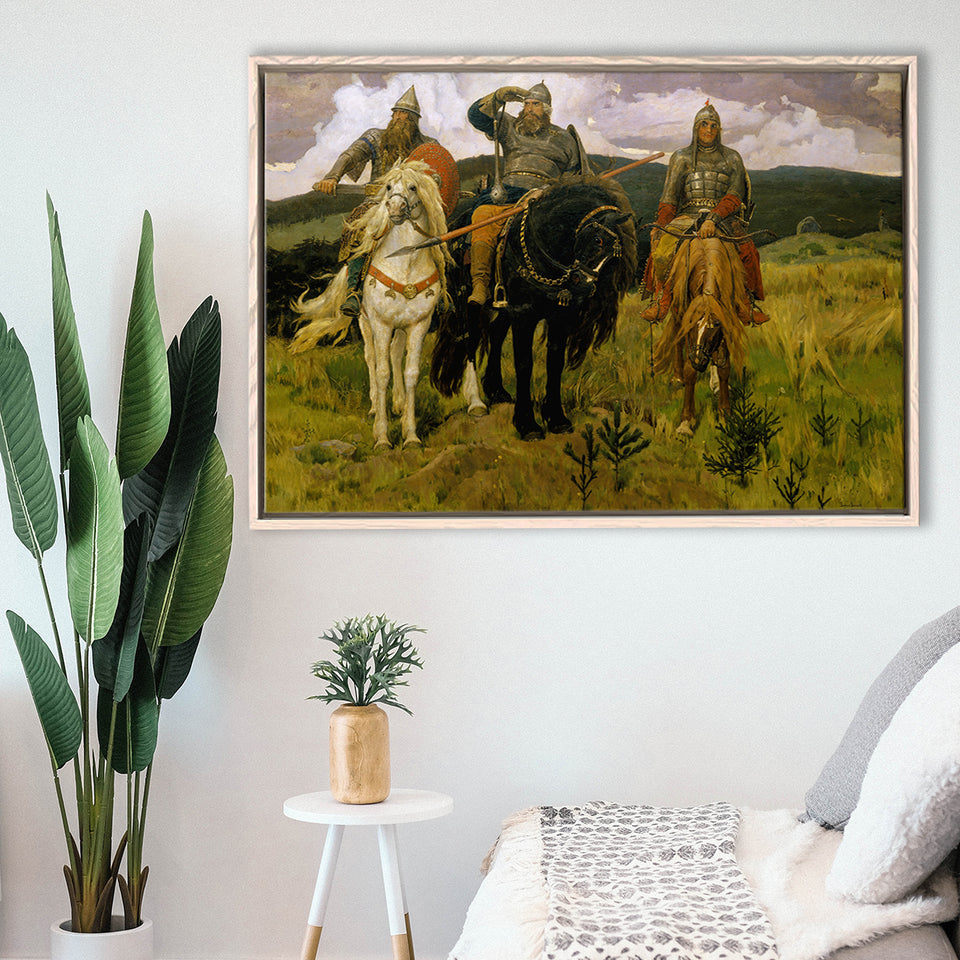 Viktor Vasnetsov Canvas Wall Art Bogatyrs Warrior Knights Fine Art Print, Framed Canvas Print Wall Art Decor,Floating Frame