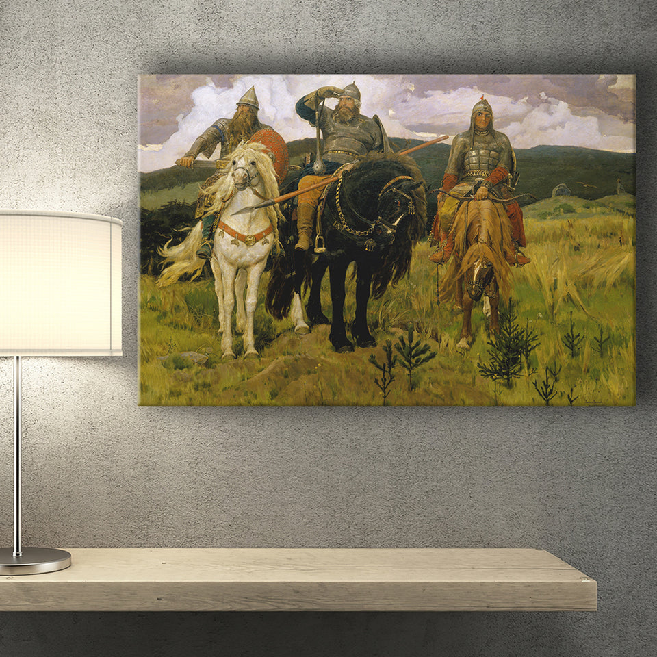 Viktor Vasnetsov Canvas Wall Art Bogatyrs Warrior Knights Fine Art Print, Canvas Print Wall Art Decor, Landscape Art Print