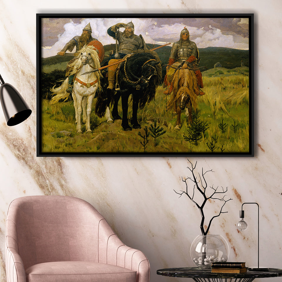 Viktor Vasnetsov Canvas Wall Art Bogatyrs Warrior Knights Fine Art Print, Framed Canvas Print Wall Art Decor,Floating Frame