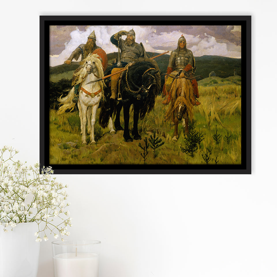 Viktor Vasnetsov Canvas Wall Art Bogatyrs Warrior Knights Fine Art Print, Framed Canvas Print Wall Art Decor,Floating Frame