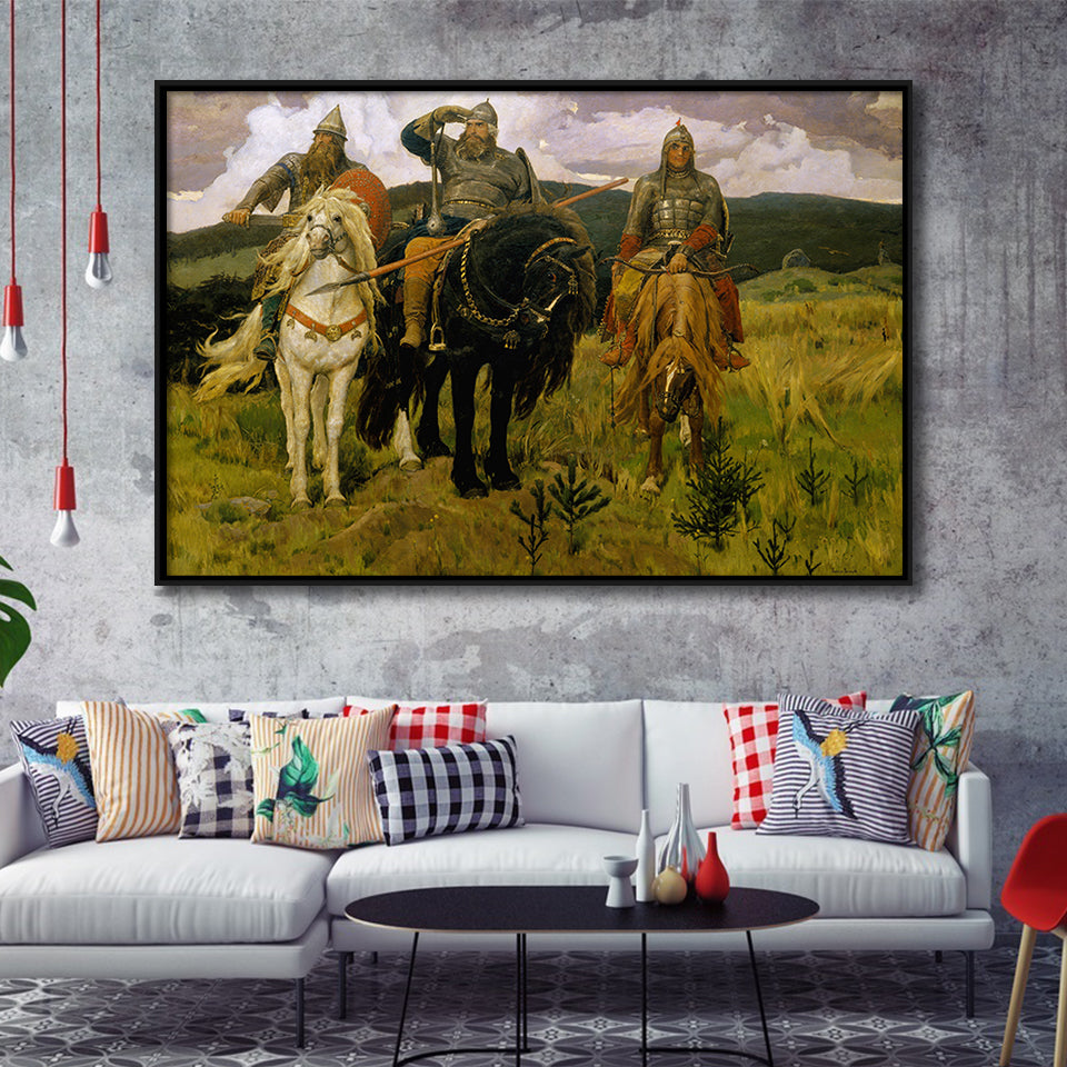 Viktor Vasnetsov Canvas Wall Art Bogatyrs Warrior Knights Fine Art Print, Framed Canvas Print Wall Art Decor,Floating Frame