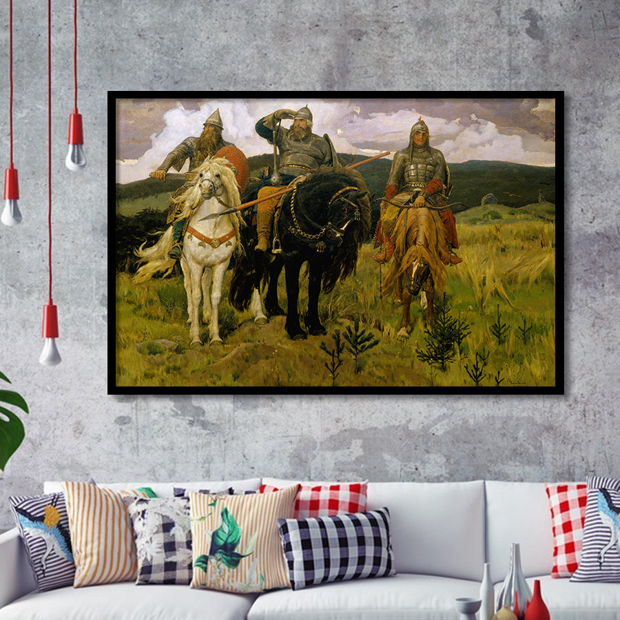 Viktor Vasnetsov Wall Art Bogatyrs Warrior Knights Fine Art Print, Framed Art Print Wall Decor, Framed Picture