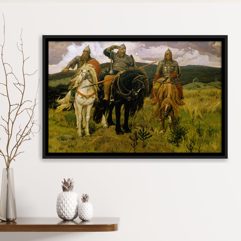 Viktor Vasnetsov Canvas Wall Art Bogatyrs Warrior Knights Fine Art Print, Framed Canvas Print Wall Art Decor,Floating Frame