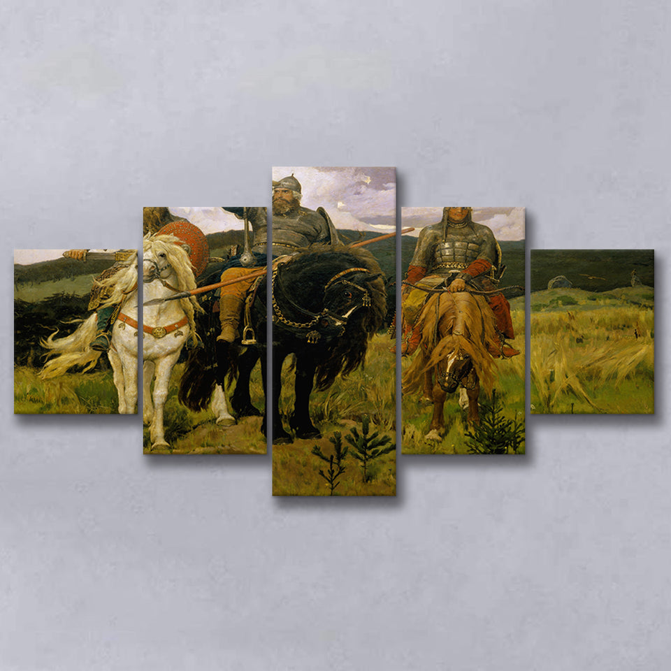 Viktor Vasnetsov Canvas Wall Art Bogatyrs Warrior Knights, Multi Panel Canvas Print Wall Art Decor, 5 Mixed Panel