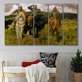 Viktor Vasnetsov Canvas Wall Art Bogatyrs Warrior Knights Fine Art Print, Extra Large Multi 5 Panel Canvas Print Wall Art Decor
