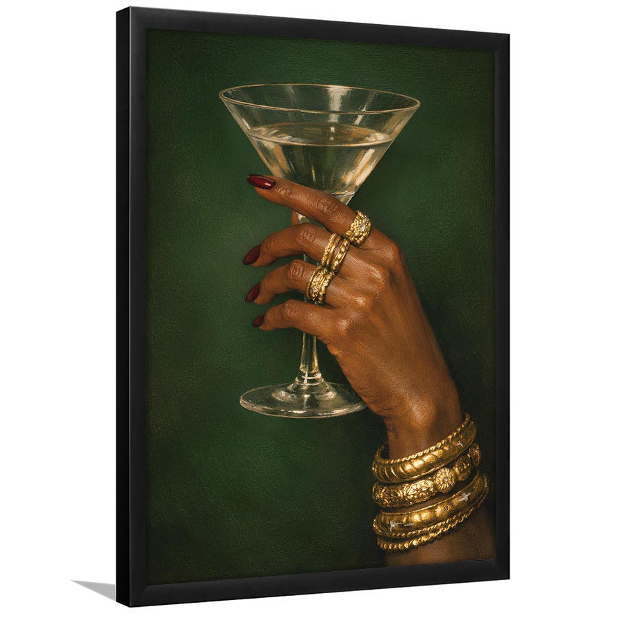 Vintage Afrocentric Wall Art, Martini Art, Sage Green Wall Art, Framed Art Print, Fine Art Wall Decor