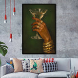 Vintage Afrocentric Wall Art, Martini Art, Sage Green Wall Art, Framed Art Print, Fine Art Wall Decor