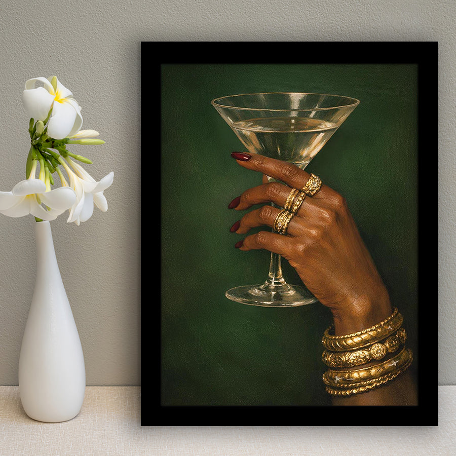 Vintage Afrocentric Wall Art, Martini Art, Sage Green Wall Art, Framed Art Print, Fine Art Wall Decor