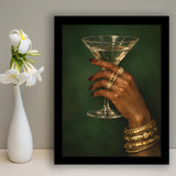 Vintage Afrocentric Wall Art, Martini Art, Sage Green Wall Art, Framed Art Print, Fine Art Wall Decor