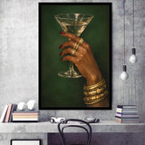 Vintage Afrocentric Wall Art, Martini Art, Sage Green Wall Art, Framed Art Print, Fine Art Wall Decor