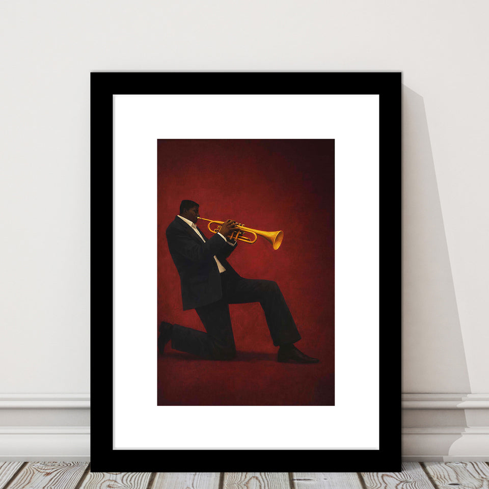 Vintage Jazz Afrocentric Red Wall Art, Retro Music 3, Music Room Art, Framed Art Print White Border